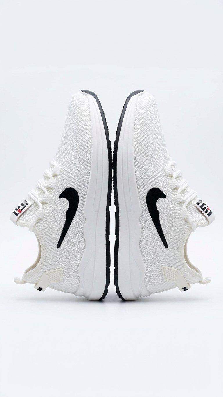 Lightweight Breathable Mesh Jogging Shoes - White with Black Accent Swoosh - photo 3