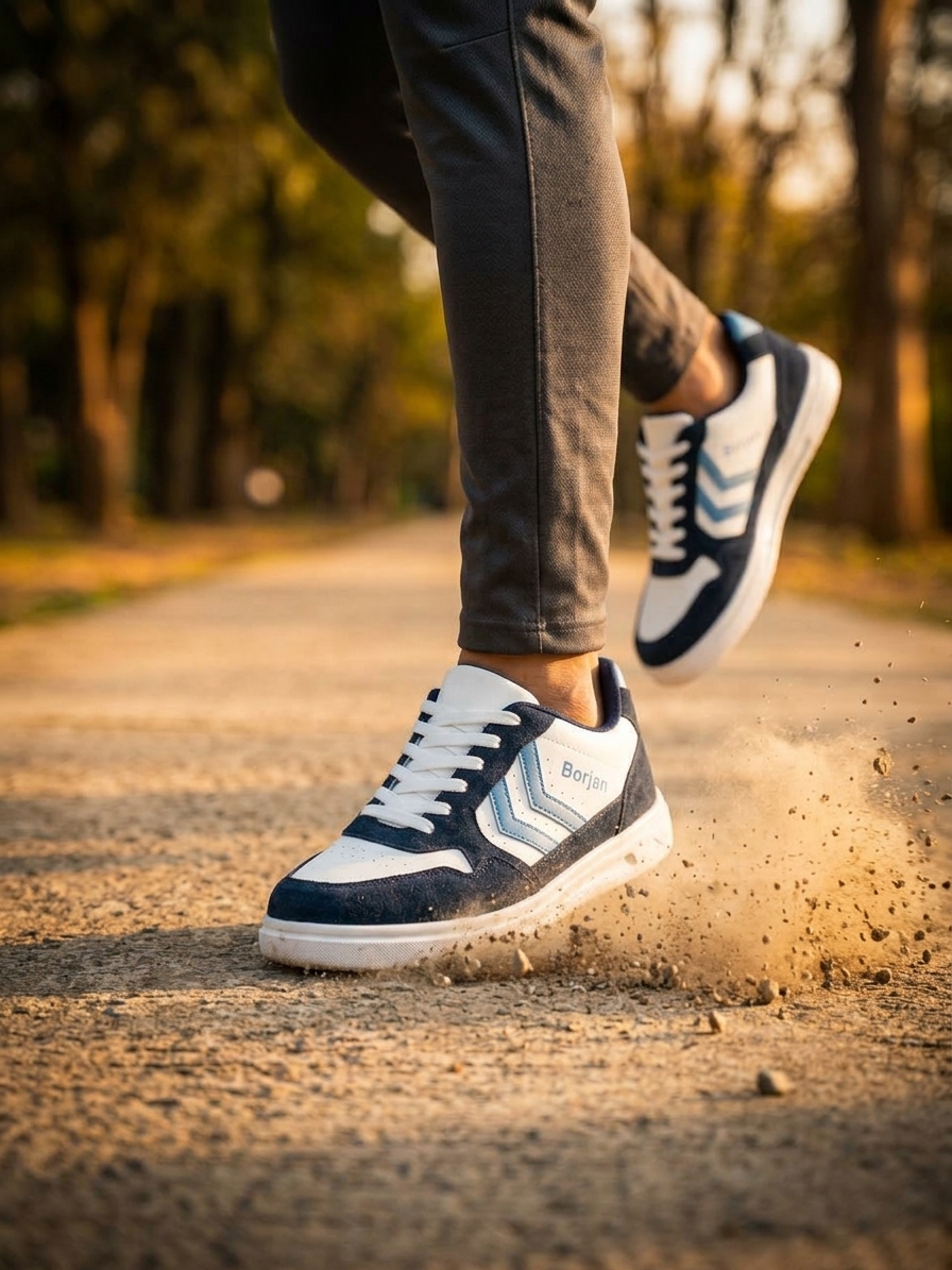 Retro Style Navy & Sky Blue Casual Sneakers - Premium Suede-Textured Streetwear Trainers - photo 4